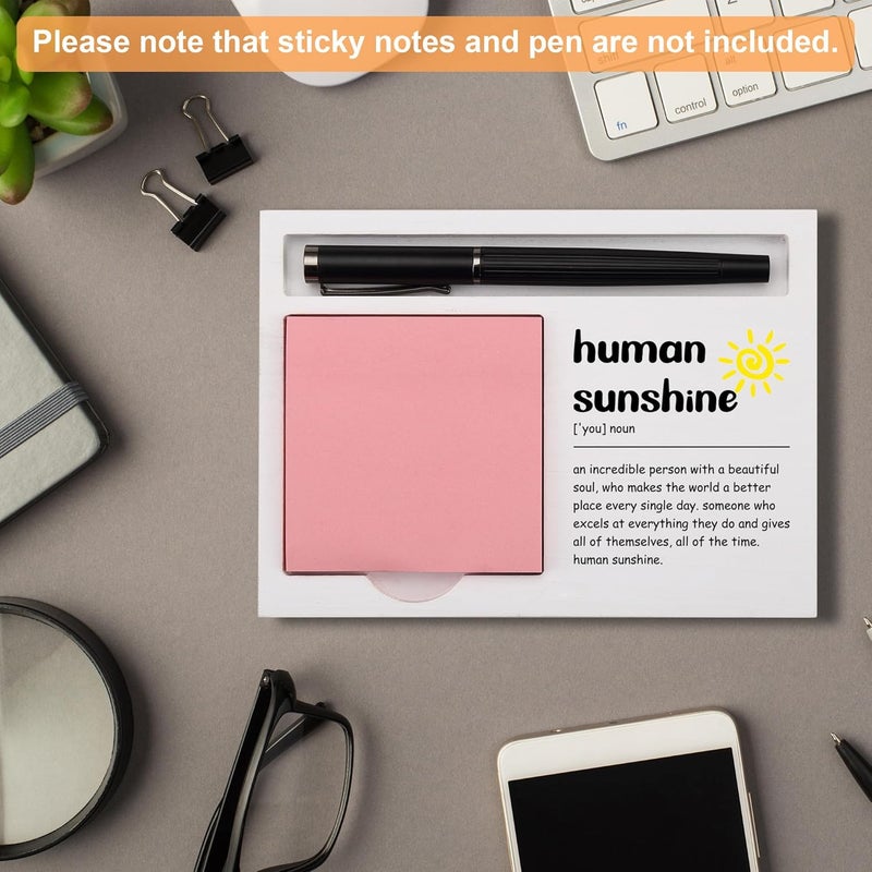 CINRLLA Human Sunshine Desk Note Holder Gift for Coworker Teacher Friend, Inspirational White Wood Sticky Note and Pen Tray, Appreciation Office Decor for Women Men Birthday Graduation, NPB605 - Image 4
